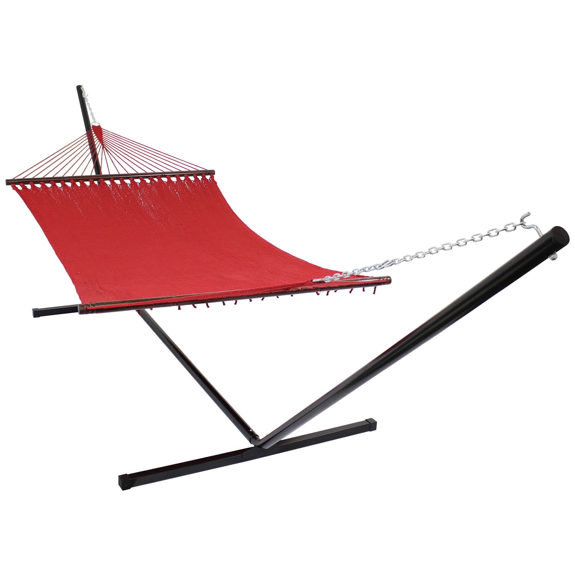 Sunnydaze Decor, Soft Spun XL Caribbean Hammock with Bars Stand, Color Red, Capacity 400 lb, Material Woven Cord, Model# LY-CJH-RED-COMBO